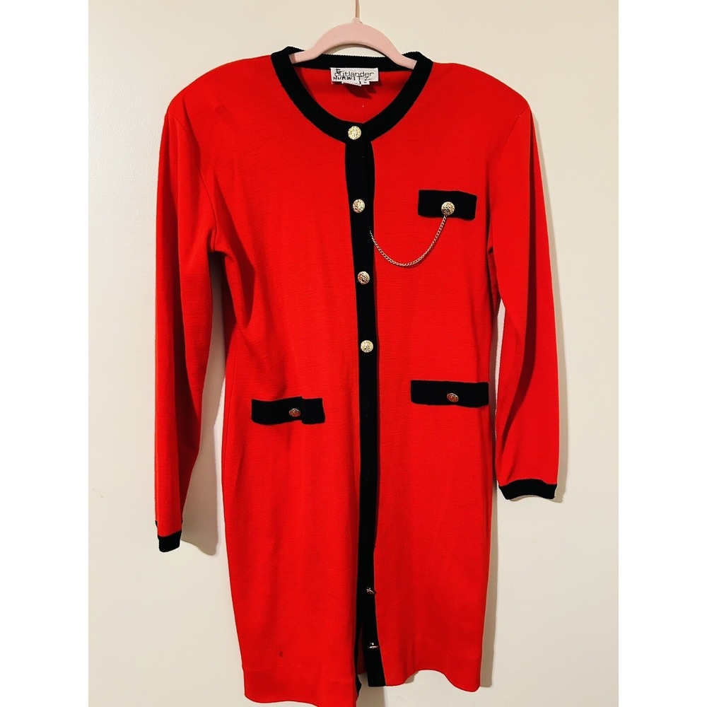 Vintage Outlander Red And Black Wool Cardigan Sweater Sz M w Shoulder Pads